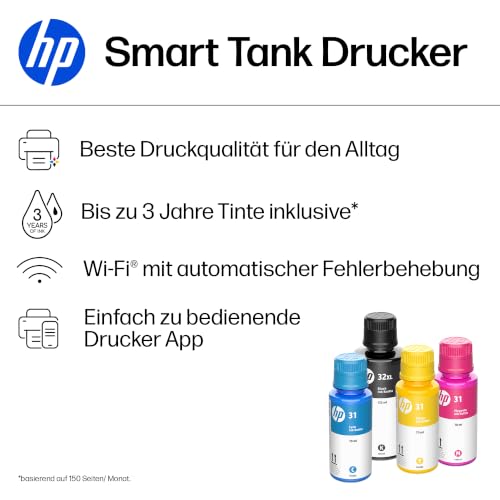 HP Smart Tank 5105 3-in-1 Multifunktionsdrucker (WLAN; Mobiles Drucken) – 3 Jahre Tinte inklusive, 3 Jahre Garantie, großer Tintentank, hohe Reichweite, Drucken in hoher Qualität