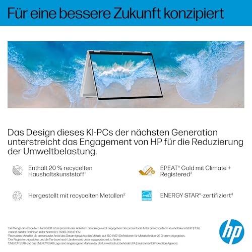 HP OmniBook X Flip, 16" 3K, Intel Core Ultra 7, 32GB RAM, 1TB SSD | Copilot+ Premium 2-in-1 Laptop mit großem 3K-Touchdisplay für Kreativarbeit, Business und Multitasking, QWERTZ, Silber