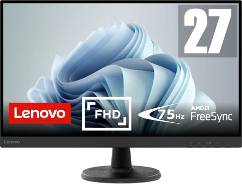 Lenovo D27-45 | Monitor | 27" Full HD | 75Hz | HDMI1.4 | VGA | Home Office | 1920x1080 Auflösung | 250 nits | 4ms Reaktionszeit | VA-Panel | Entspiegelt | Schwarz