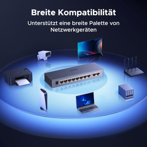 UGREEN 10-Port Gigabit LAN Switch Unmanaged, Metallgehäuse, Plug & Play