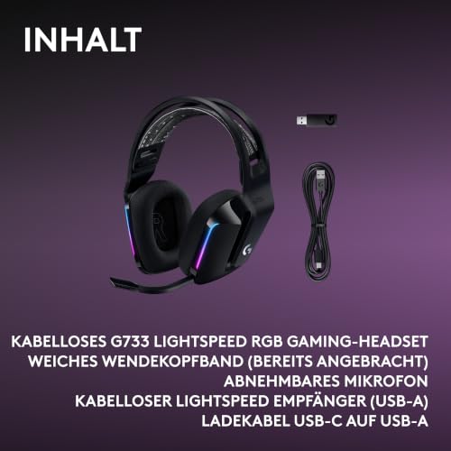 Logitech G G733 Lightspeed Kabelloses Gaming-Headset für PC & Streamer | Kopfbügel, LIGHTSYNC RGB, Blue VO!CE, PRO-G-Lautsprecher, ultraleicht, 29 Std. Akku, 20 m Reichweite, kabellose Headsets