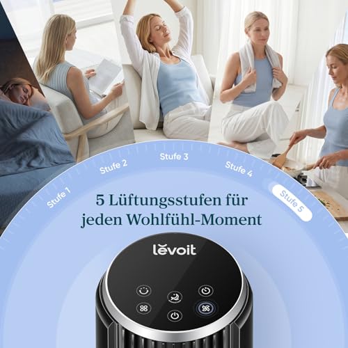 Levoit extrem leiser Turmventilator mit Schlafmodus, Mattschwarz, Höhe 92cm