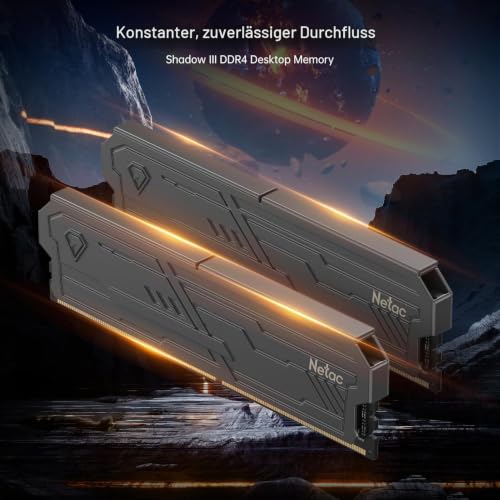 Netac DDR4 RAM 16GB (2x8GB) Kit 3200 MHz, DRAM 288-Pin UDIMM Desktop-Speicher, CL16 1.35V Intel XMP 2.0 Computer-Speicher-Schwarz