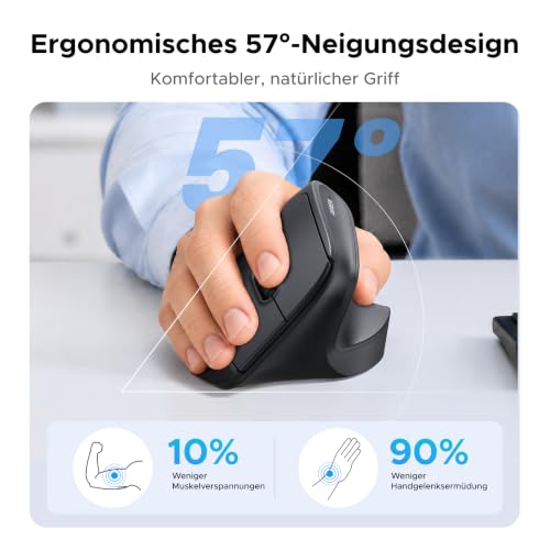 UGREEN Vertikale Ergonomische Maus Bluetooth & 2.4G Maus kabellos | Leise Wireless Mouse Bluetooth Maus für Windows/MacOS , 1000/1600/2000/4000 DPI, 6 Tasten