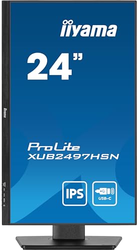 iiyama Prolite XUB2497HSN-B2 60,5cm 23,8" IPS LED-Monitor Full-HD 100Hz HDMI DP-in/Out DaisyChain USB3.2 USB-C Dock 65W LAN Slim-Line Höhenverstellung Pivot Adaptive Sync schwarz