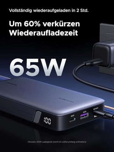 UGREEN Nexode Power Bank 25000mAh 145W, 2x USB-C+1x USB-A, Space Grau | USB-C Port max. 140W (PD3.1), für Reisen/Büro, Laptop/Handy-Aufladung, Kompatibel mit MacBook, Dell, iPhone, Galaxy Serie