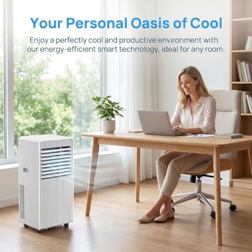 Tragbare Klimaanlage 10000 BTU für 450 Sq Ft, Smart AC Einheit mit Fernbedienung, Kühlventilator, Luftentfeuchter, Schlafmodus, 24H Timer, Installation Kit für Büro Schlafzimmer