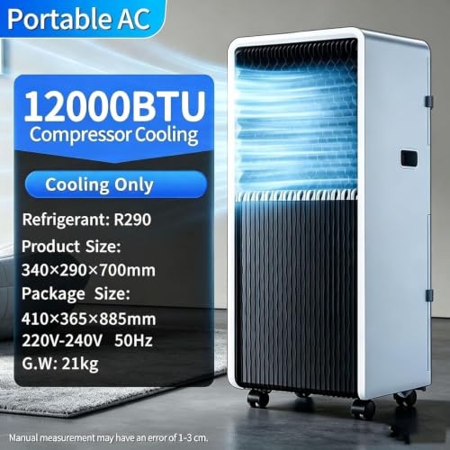AIEIJJH 14000 BTU Mobile Klimaanlage Kühlung Nur, 220-240V 50Hz Tragbare AC mit Leiser Kompressor, Fenster Abluft Set, Rollen, Kompakte Kühlgerät, A+12000 Btu, A+12000 BTU