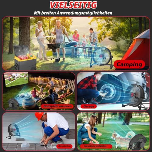 ILIKEPOW Akku Bodenventilator kompatibel mit Milwaukee 18V Akku, 12 Zoll Kabelloser Ventilator Leise, Netzteil, 2 USB Ladeanschluss, Stufenlos Regelbar für Baustelle, Werkstatt, Camping (ohne Akku)