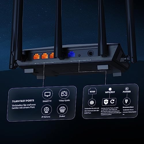 Tenda RX1 Pro Wi-Fi 6 WLAN Router (AX1500 Dualband 5GHz: 1201Mbps+2.4GHz: 300Mbps) 5 * 6dBi Antennen, 10/100 Mbps-LAN/WAN-Port, WPA3, App, Access Point Modus, MU-MIMO, Kindersicherung, IPv6, Schwarz