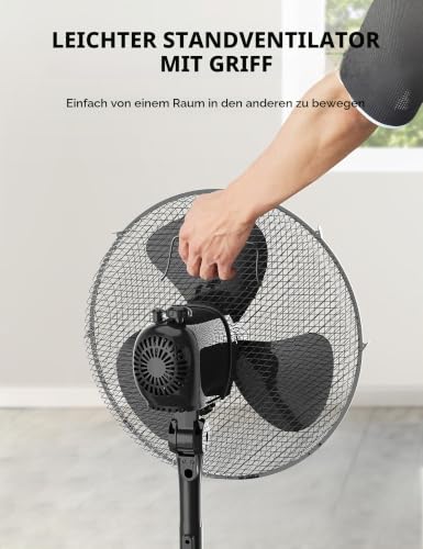 Midea FS40-25MSE(BL) Standventilator, 40 cm, Motor aus Kupfer, 3 Geschwindigkeiten, Oszillation 90°, Höhe verstellbar 96–125 cm, Luftstrom 40 m³/min