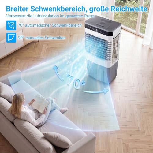 COSTWAY Luftkühler mit Wasserkühlung, mobile Klimaanlage ohne abluftschlauch leise, Kühlventilator mit Wassertank, 12H Timer, 2 Modus, Verdunstungskühler mit Rollen (49 x 31 x 109 cm)