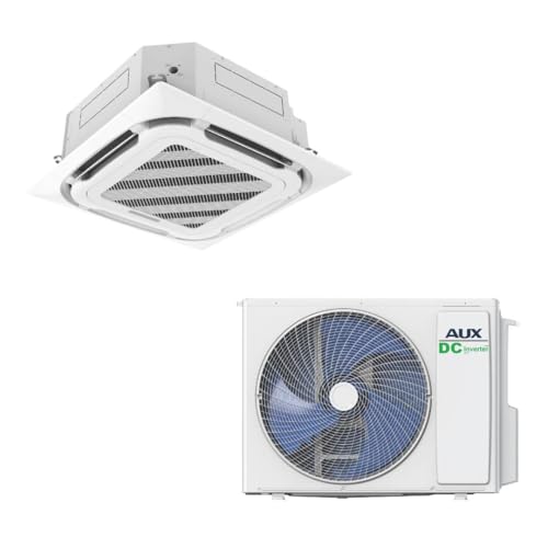 Belvit AUX Klimaanlage Set mit Deckenkassette, 18.000 BTU, Weiß | Deckenkassette und Außengerät mit je 5,3 kW für leise, gleichmäßige Klimatisierung großer Räume.
