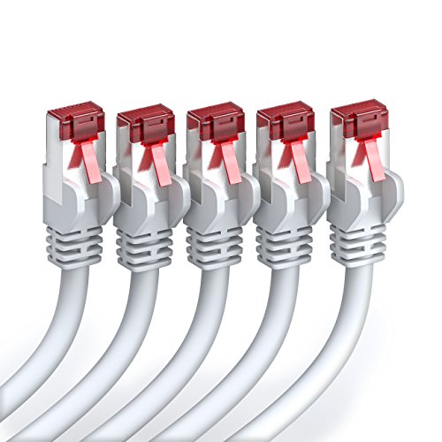 deleyCON 0,5m CAT6 Patchkabel RJ45 S/FTP PIMF, 5 Stück - Weiß