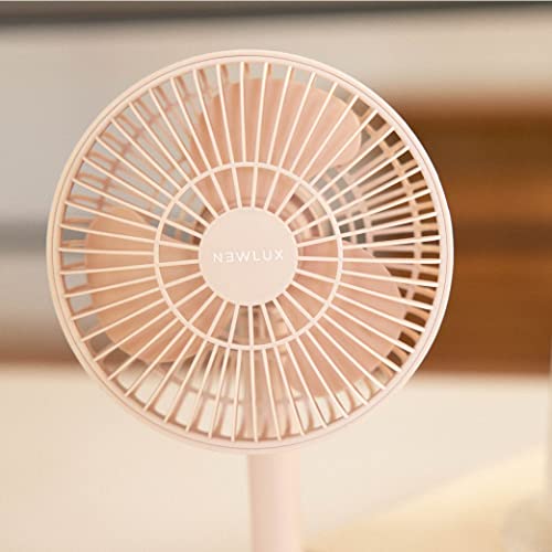 Newlux - Tischventilator USB Windpure Desk W300 mit 4 Gelängen, schwenkbarer Kopf, Lithium-Akku bis zu 50 min. Leiser Schreibtischventilator (<30 dB) für Büro, Zuhause oder Camping (Koralle)