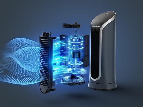 Rowenta Eole Compact Turmventilator, 35 dB(A), Luftstrom bis 5m VU6220 | 6 Geschwindigkeiten & 2 Modi, 8-Stunden-Timer, LED-Display, Oszillation, Einfache, intuitive Bedienung, Farbe: Schwarz/Weiß