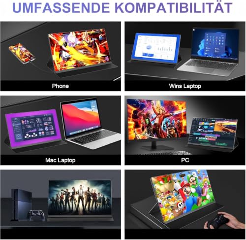 15,6'' Portable Monitor, 1080P FHD Tragbarer Monitor mit Schutzhülle