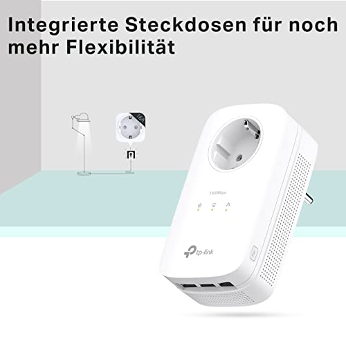 TP-Link Powerline Adapter Set TL-PA8030P KIT(1300Mbit/s Homeplug AV2, 2*2-MIMO, Steckdose, 6 Gigabit Ports, Plug&Play, kompatibel mit allen Powerline Adaptern, ideal für Streaming, energiesparend)weiß