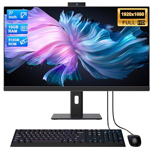 SUKOTOP All-in-One Computer 27 Zoll Core i7 (bis zu 3.0GHz) 512GB SSD 16GB RAM PC mit drehbarem Display, versteckte Webcam, WiFi6 Dual Band Bluetooth 5.3 - Ideal für Homeoffice, Videobearbeitung und