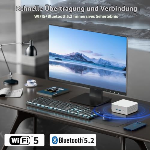 Mini-PC 3200U (bis zu 3,5 GHz) 8 GB RAM 256 GB SSD Win11 WLAN5/Bluetooth /RJ45 LAN 1000M/USB*4/USB-C*2/HDMI*2, 4K@60Hz Dual-Monitor-Ausgabe, ultraleicht, leise, 4-6W energieeffizienter Mini-PC