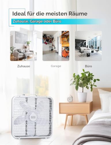 BLACK+DECKER Kastenventilator mit 3 Geschwindigkeitsstufen, 50,8 cm Boxventilator mit Tragegriff, Drehknopf und versenkter Kabelaufbewahrung, tragbarer Ventilator und Kühlventilator für Zuhause, Büro,