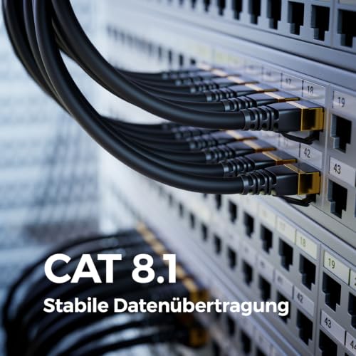 deleyCON 1,5m CAT8.1 LAN Patchkabel RJ45 S/FTP 40 Gbit 2000 MHz - Schwarz