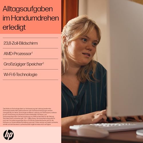 HP All-in-One-PC, 23,8" FHD-Touchscreen, AMD Ryzen 5 7520U, 16 GB DDR4 RAM, 512 GB SSD, AMD Radeon-Grafik, Windows 11 Home, QWERTZ, Weiß
