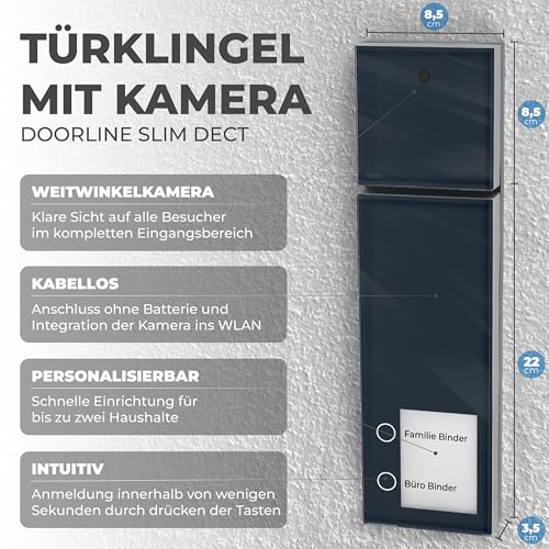 DoorLine Slim DECT + Cam Bundle, Anthrazit, Türsprechanlage mit Kamera | Videoklingel mit Kamera, FRITZ!Box kompatibel, Türöffner-Funktion, WLAN Integration, SmartHome-fähig
