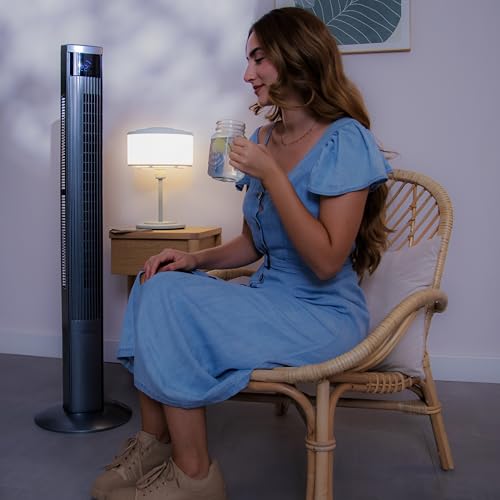 Cecotec Turmventilator EnergySilence 470 Max Skyline Ionic, 47 Zoll | DC-Motor, Ionisator, Touch-Bedienung mit Fernbedienung und LED-Display, 3 Geschwindigkeiten, Timer bis 12 Std.