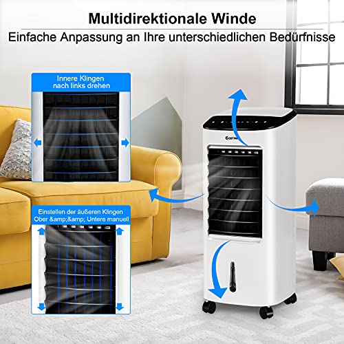 COSTWAY Mobile Klimaanlage ohne Abluftschlauch, 3 in 1 Luftkühler & Luftbefeuchter & Ventilator, 7 L Wassertank, 7,5H Timer, 3 Modi & 3 Geschwindigkeiten, inkl. 2 Kühlakkus & Fernbedienung