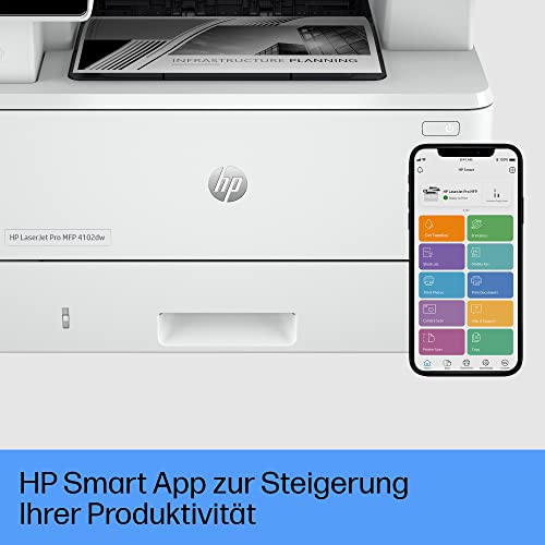 HP LaserJet Pro MFP 4102dw Multifunktions-Laserdrucker, Drucken in Schwarzweiß, WLAN, Automatischer beidseitiger Druck, Hohe Druckgeschwindigkeit, Bis zu 80.000 Seiten pro Monat, Wolf Pro Security