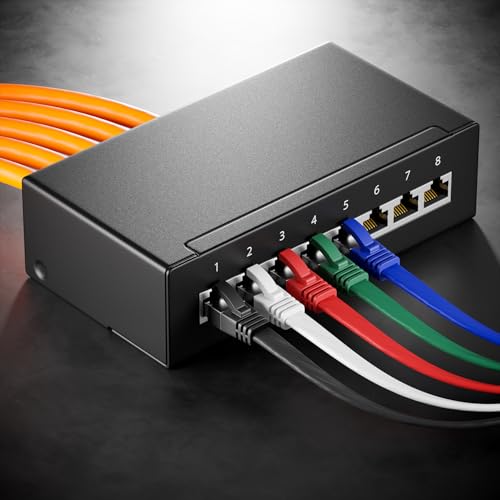 deleyCON 2m CAT 8 Flach Netzwerkkabel RJ45 40 Gbit/s, 10 Stück - Bunt | Gigabit Ethernet LAN Cable, Kupfer, dünnes Flachkabel Patchkabel lang, RJ45 Stecker für CAT8 CAT7 CAT6