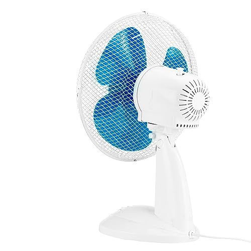 Jocca - Tischventilator 30 cm Durchmesser/Leistung 45 W / 3 Geschwindigkeiten / 3 Flügel/Oszillationssystem, neigbarer Kopf (Blau)