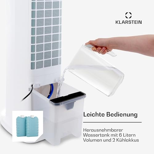 Klarstein Skytower 360° Smart Luftkühler Mit Wasserkühlung – 4-in-1 Air Cooler, Wi-Fi & App-Steuerung, 280 m³/h Luftstrom, 6L Tank, Ionisator, Timer, Oszillation, Ideal Für Sommer & Winter, Weiß