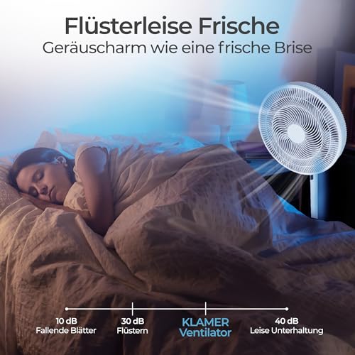 KLAMER DC-Standventilator 24 W leise mit Fernbedienung, weiß