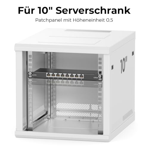 deleyCON CAT 6a 0,5 HE Patchpanel Mini Verteilerfeld 8 Port - Desktop 10" Zoll Rackeinbau Servermontage RJ45 geschirmt TIA568A TIA568B RAL 9005 Schwarz