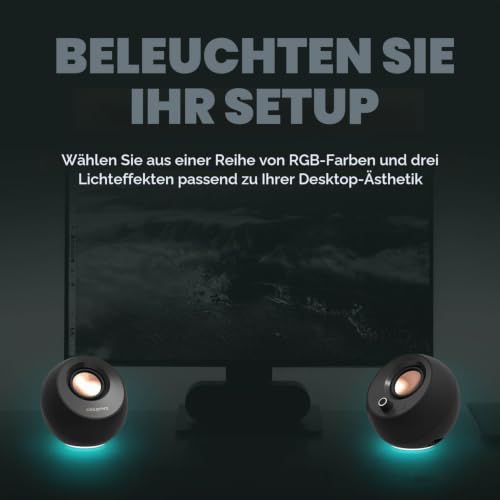 CREATIVE Pebble Pro (Schwarz) USB-C PC-Lautsprecher mit Bluetooth 5.3 und anpassbarer RGB-Beleuchtung, USB-Audio und Headset-/Mikrofonanschluss