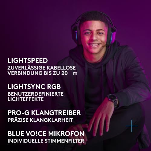 Logitech G G733 Lightspeed Kabelloses Gaming-Headset für PC & Streamer | Kopfbügel, LIGHTSYNC RGB, Blue VO!CE, PRO-G-Lautsprecher, ultraleicht, 29 Std. Akku, 20 m Reichweite, kabellose Headsets