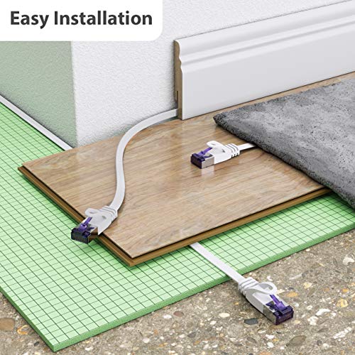 deleyCON 3,0m Flaches Cat7 Netzwerkkabel RJ45 10 Gbit/s LAN - Weiß | RJ45 Ethernet Patchkabel Verlegekabel flach, für Internet, Switch, Router, Modem und Patchpanel