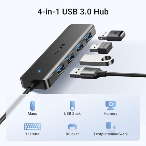 UGREEN 4-Port USB 3.0 Hub USB Verteiler Multiport Adapter 5Gbps (15cm) | USB Splitter für MacBook, iMac, Surface, Dell, Thinkpad, USB Stick, Mobile HDD, Desktop PC und mehr
