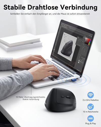TECKNET Ergonomische Vertikale Kabellose Maus 4800 DPI Wireless Mouse