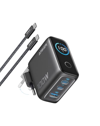 Anker 100W USB C Ladegerät, Smart Ladegerät, kompaktes 3-Port GaN Netzteil | Smart Display und Touch-Steuerung, für MacBook, iPad, iPhone 17/16/15 Serie, inkl. USB-C Kabel
