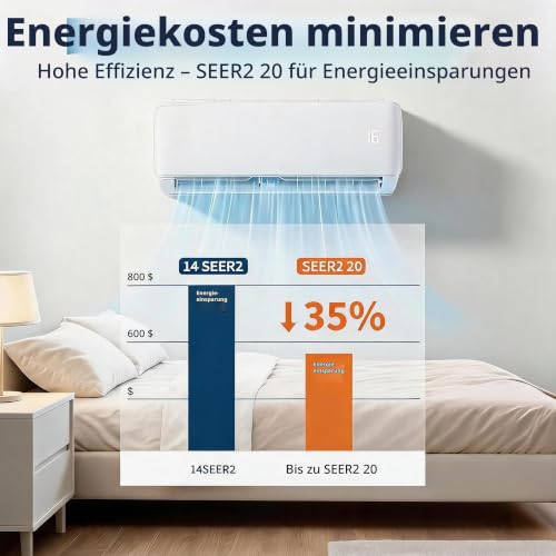 Koioplie Split Klimaanlage 24000 BTU mit WLAN | Inverter-Klimagerät mit App-Steuerung, Heiz- und Kühlfunktion. Für Räume bis 107m² geeignet
