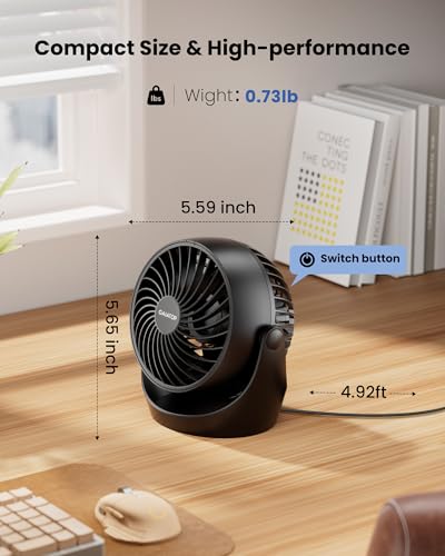 Gaiatop 14 cm Tischventilator, Luftzirkulator, 3 Geschwindigkeiten | Kompakt und kraftvoll, 360° neigbar, 1.5m Kabel für leise Kühlung in Wohnzimmer, Zuhause, Schlafzimmer, Küche oder Büro