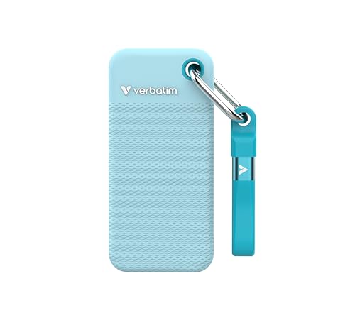 Verbatim Pocket SSD 1TB USB 3.2 Gen2 Externe SSD 1000MB/s Polar Blau | Bis zu 1000 MB/s Lesen & Schreiben, Externe Festplatte inkl. 2 Gummihüllen (Schwarz & Polar Blau), für PC, Mac & Konsole