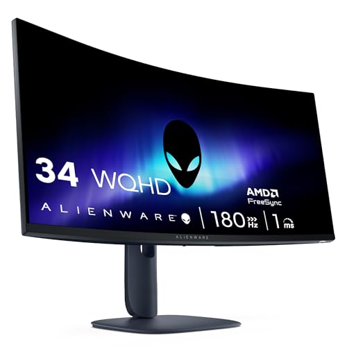 Alienware 34 Gaming Monitor - AW3425DWM, WQHD (3440x1440), 180Hz, VA, 1ms | AMD FreeSync Premium, VESA AdaptiveSync, 21:9 1500R Curved, 95% DCI-P3, HDR400, DisplayPort, 2 HDMI, 3 USB, 3 Jahre Garantie
