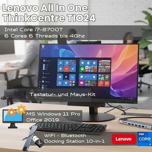 Lenovo All in One ThinkCentre TIO24 24 Zoll Full HD | Intel Core i7 | 16 GB | 512GB SSD | DOKING Station 10 IN 1 Webcam Win 11 Pro 36 Monate Garantie Generalüberholt (Kit Tastatur und Maus Italian)