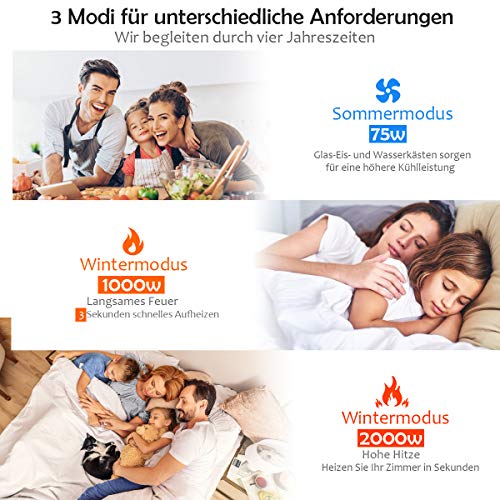 COSTWAY Mobile Klimaanlage ohne Abluftschlauch, 4 in 1 Luftkühler & Luftbefeuchter & Ventilator & Heizlüfter, 7L Wassertank, 8H Timer, Schwenkbereich: 70°, 3 Geschwindigkeiten, inkl. 2 Kühlakkus