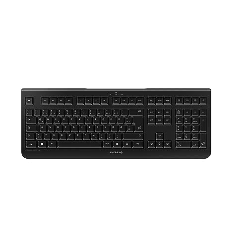 CHERRY KW 3000, Kabellose Office-Tastatur, Deutsch QWERTZ, Schwarz | Flaches Fullsize-Keyboard mit Nummernblock, Verbindung über 2,4 GHz Funk mit USB-Dongle, Leise Tasten, Batteriebetrieben