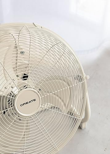 CREATE / AIR FLOOR RETRO/Industrieller Bodenventilator/Cremeweißer Ventilator, 16 Zoll, starker Luftstrom, 3 Geschwindigkeiten, leise, leicht, rutschfeste Standfüße.